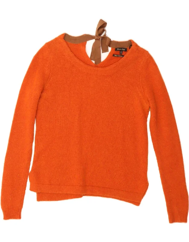 MASSIMO DUTTI Womens Boat Neck Jumper Sweater UK 10 Small Orange Slim Fit Regular Fit Oversized