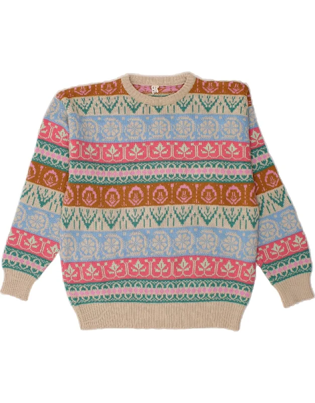 VINTAGE Womens Crew Neck Jumper Sweater Large Multicoloured Fair Isle Slim Fit Regular Fit Oversized