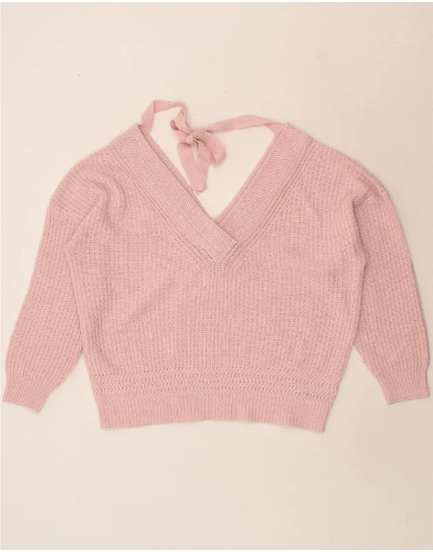 MISS SELFRIDGE Womens Oversized V-Neck Jumper Sweater UK 16 Large Pink Thin Thick Dense