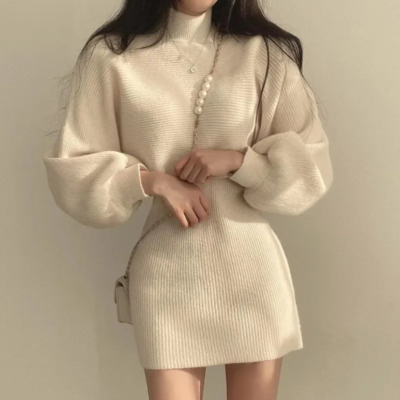 Yipinpay Piece Set Female Sweater Dress Autumn Winter High Waist Knitted Femme Short Party Dresses Elegant Slim Black Sexy Dress Open Front Closed Front Wrap Front