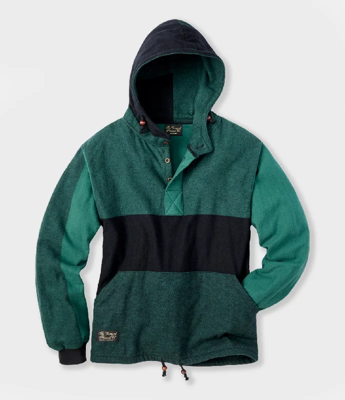 Hooded Flannel Pullover - Evergreen Peter Pan Collar