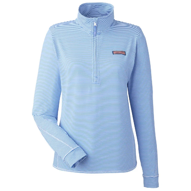 Vineyard Vines Women's Brekr Blue Microstripe Sankaty Half-Zip Pullover Open Neck Pullover