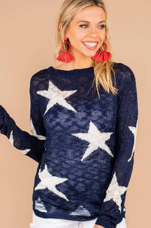 Set The Standard Navy Blue Star Print Sweater Chenille Fabric Brocade Fabric Lace Fabric