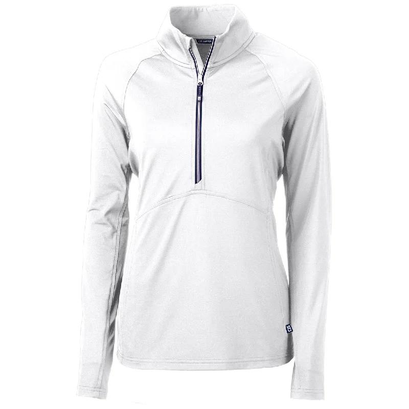 Cutter & Buck Women's White Adapt Eco Knit Recycled Half Zip Pullover Fleece Warm Pullover