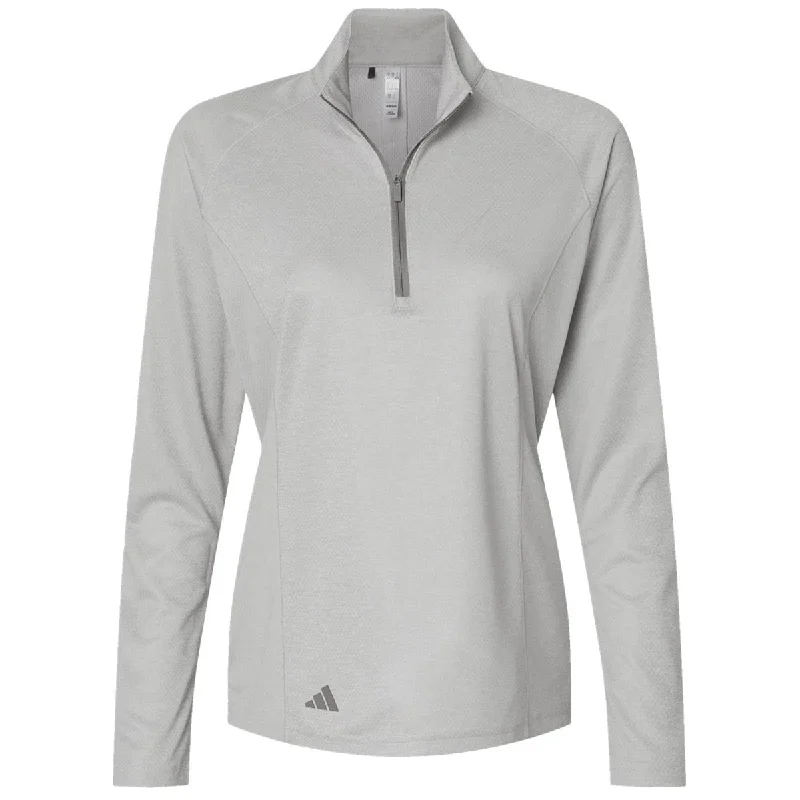 Adidas Women's Grey One Heather Space Dyed Quarter Zip Pullover Keyhole Neck Pullover