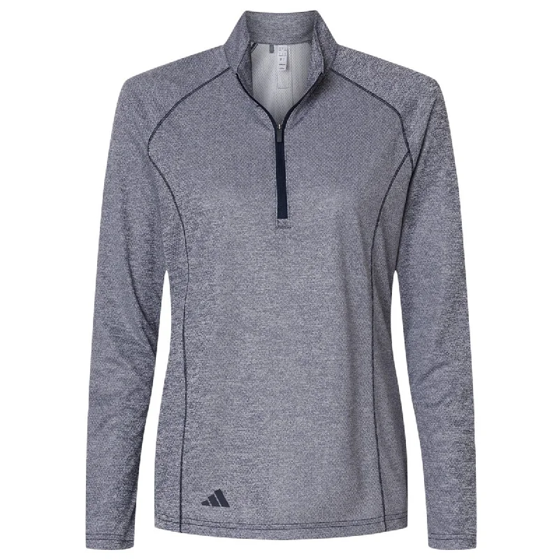 Adidas Women's Collegiate Navy Melange Space Dyed Quarter Zip Pullover Jewel Neck Pullover