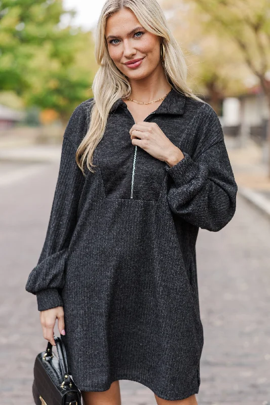 On The Rise Black Quarter Zip Sweater Dress Layered Multi-layer Single Layer