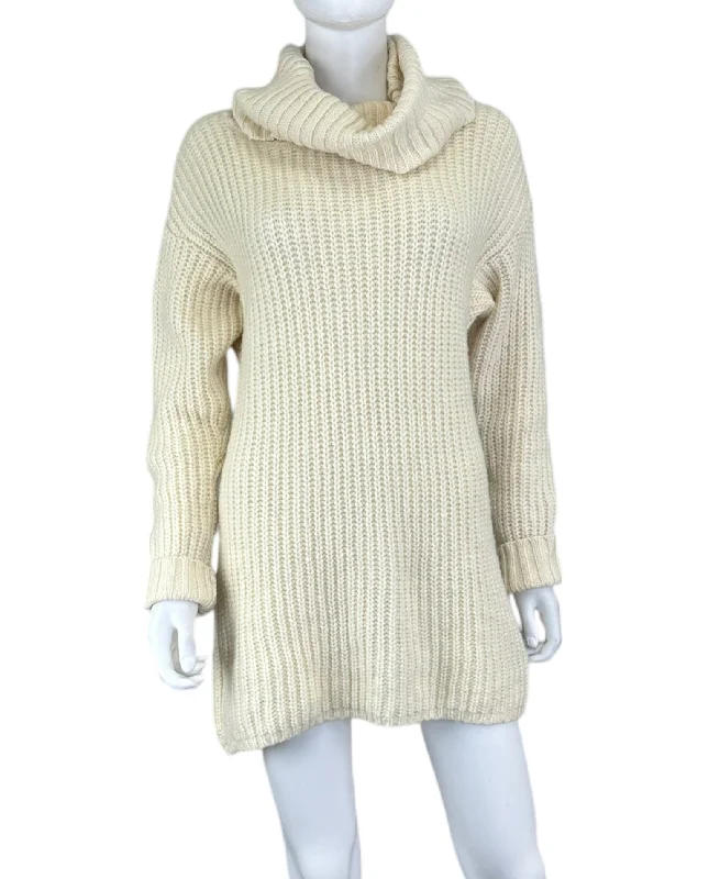 LAUREN Ralph Lauren Cream Wool Alpaca Blend Sweater Dress Size L Layered Multi-layer Single Layer