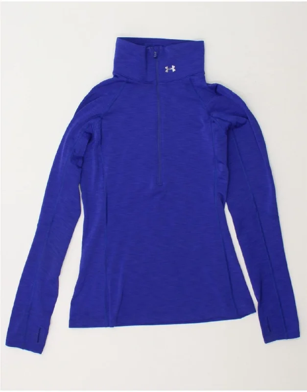 UNDER ARMOUR Womens Cold Gear Pullover Tracksuit Top UK 10 Small Blue Square Neck Pullover