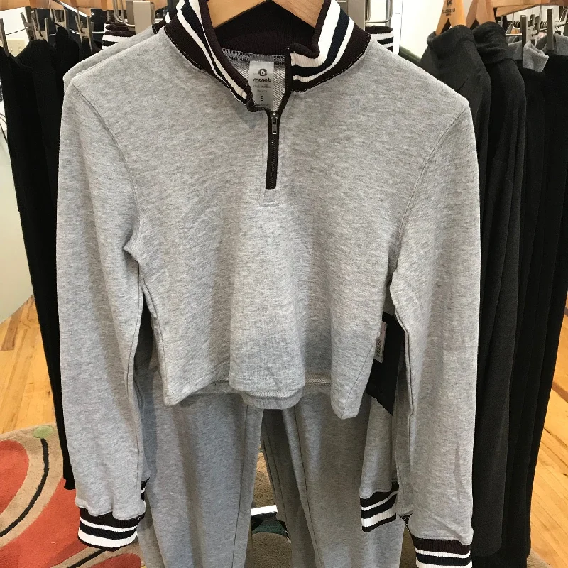 Women's Mono B | Half Zip Striped Crop Jacket | Heather Gray Zippered Jacket Buttoned Jacket Snapped Jacket