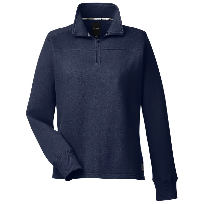 Nautica Women's Nautica Navy Anchor Quarter-Zip Pullover Puff Sleeve Stylish