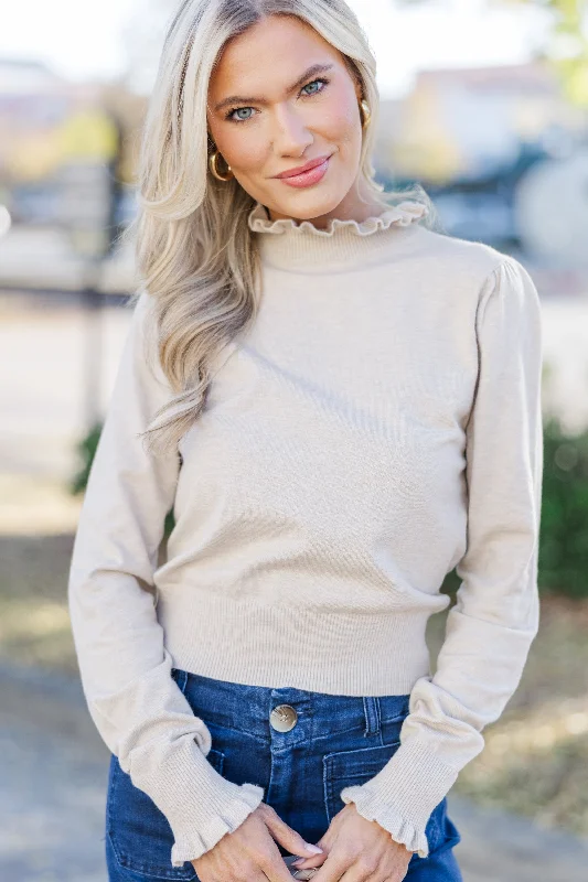 Back To You Oatmeal Ruffled Sweater Fitted Loose Oversized