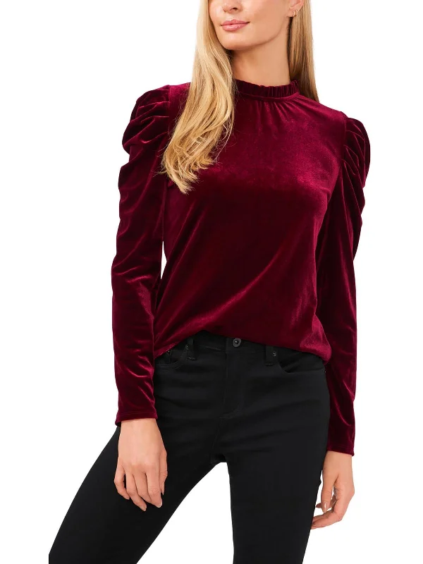 Womens Ruffled Polyester Pullover Top Keyhole Neck Pullover