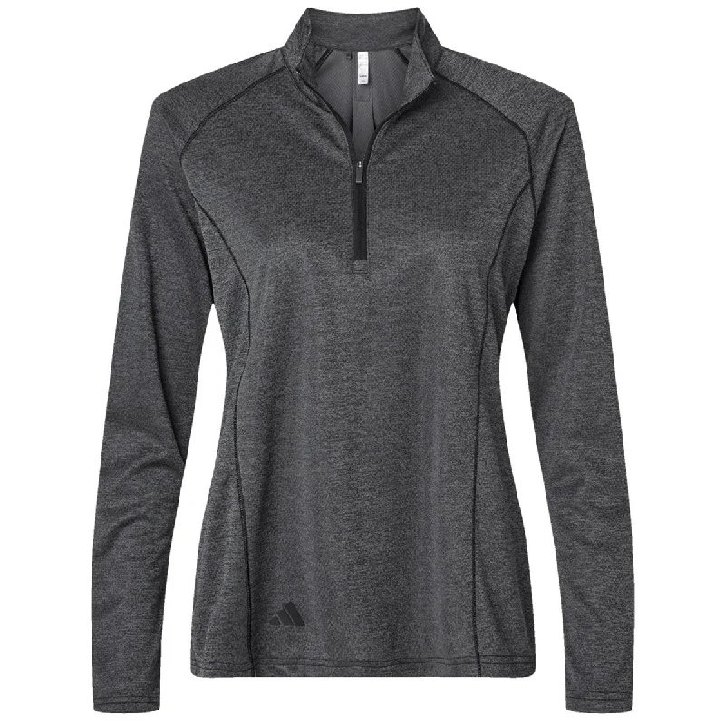 Adidas Women's Black Melange Space Dyed Quarter Zip Pullover Honey Neck Pullover