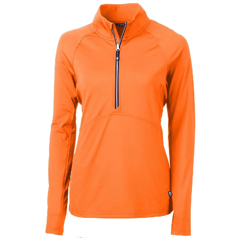 Cutter & Buck Women's Orange Burst Adapt Eco Knit Recycled Half Zip Pullover Bell Sleeve Stylish