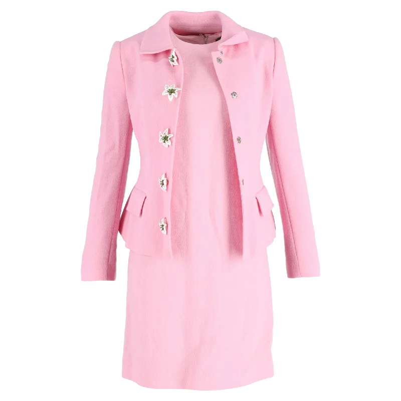 Dolce & Gabbana Single-Breasted Jacket With Shift Dress in Pink Wool Collared Jacket Crew Neck Jacket Turtle Neck Jacket