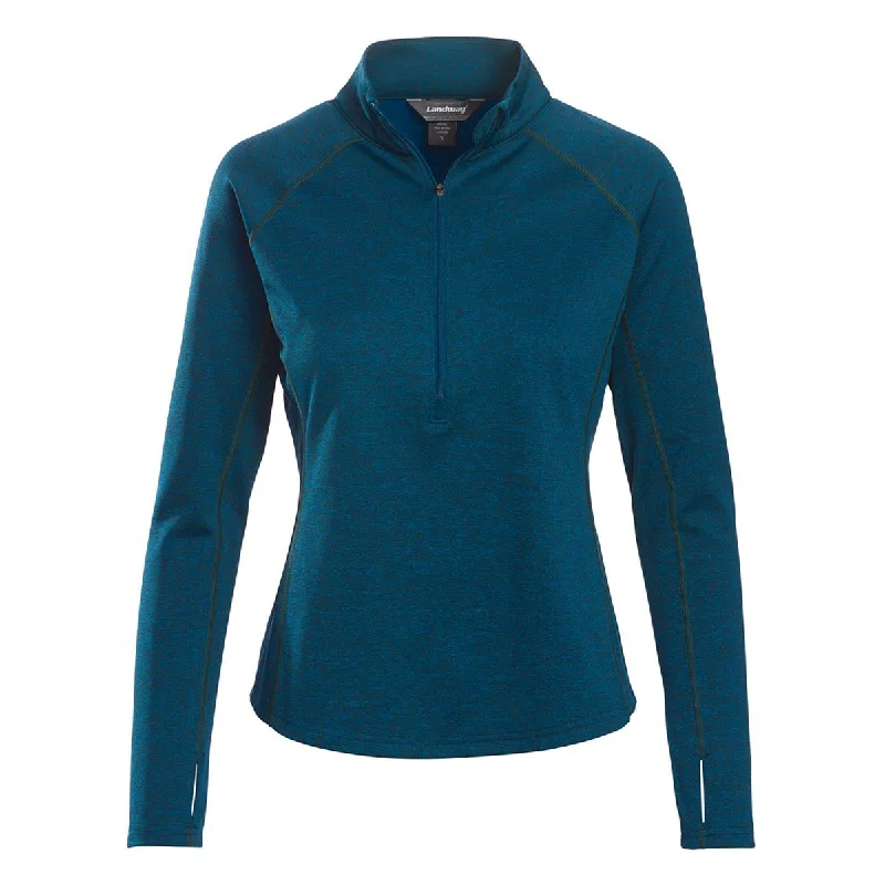 Landway Women's Heather Blue Alpha Heathered 1/4-Zip Pullover Long Bell Sleeve