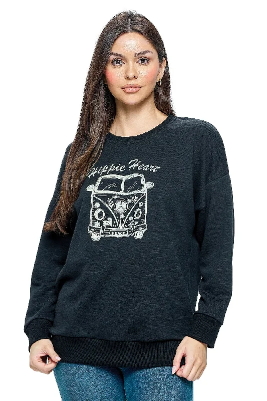 Pullover Hippie Heart Van Life Print Boho Cable Knit Chunky