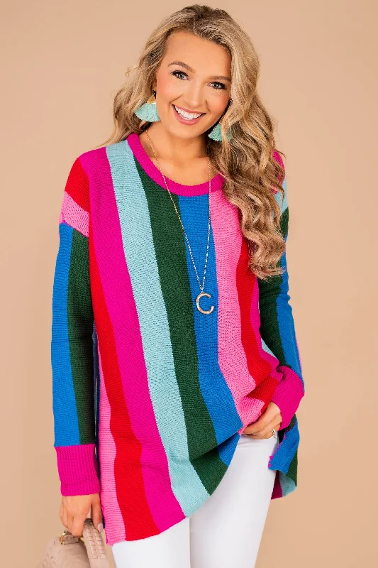 Want To Be Seen Magenta Purple Striped Sweater Graphic Sweater Embroidered Appliqued