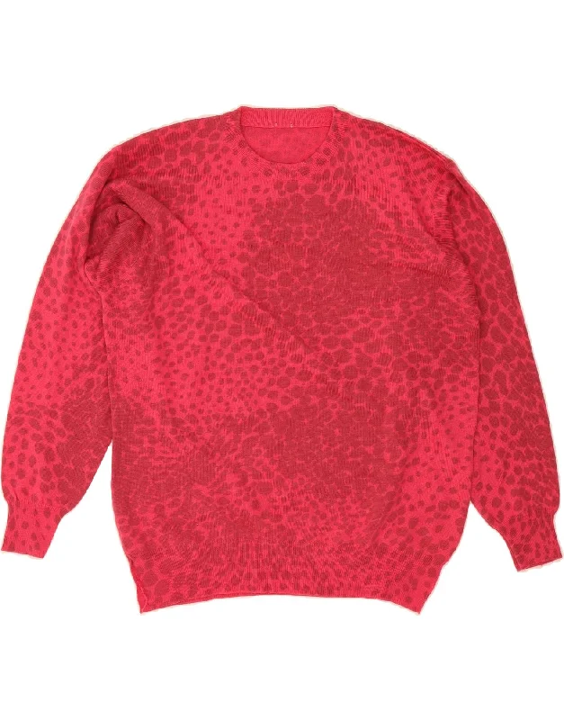 VINTAGE Womens Crew Neck Jumper Sweater UK 16 Large Pink Animal Print Sweater Knitwear Pullover