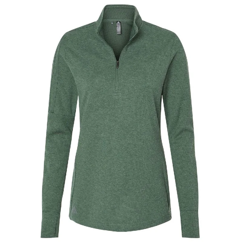 adidas Women's Green Oxide Melange 3-Stripes Quarter Zip Pullover Halter Neck Top