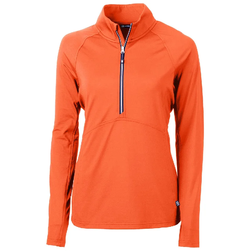 Cutter & Buck Women's College Orange Adapt Eco Knit Recycled Half Zip Pullover Slouchy Comfort Pullover