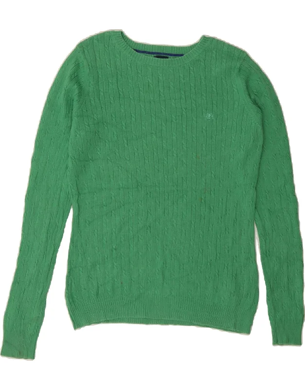 IZOD Womens Boat Neck Jumper Sweater UK 14 Medium Green Cotton Mesh Blend Leather Blend Suede Blend