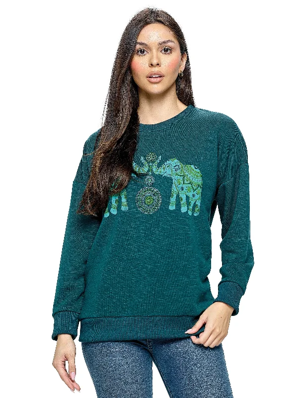 Pullover Elephants Print Mandala Boho Lapel Neck Sweater