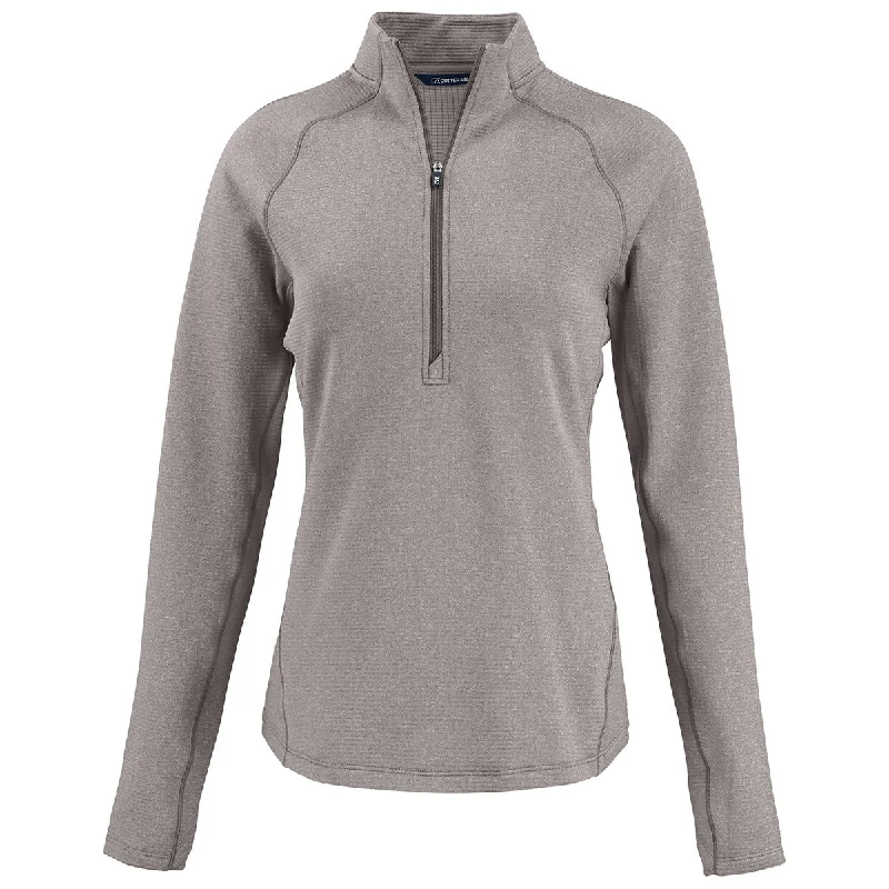 Cutter & Buck Women's Elemental Grey Heather Peshastin Eco Recycled Half Zip Pullover Cold Shoulder Design