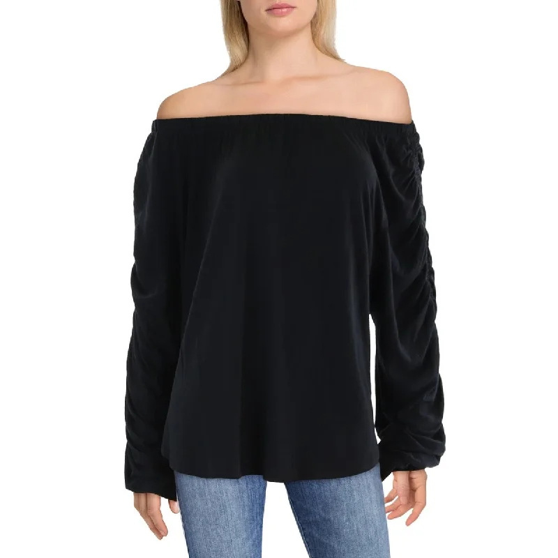 Womens Ruched Oversized Pullover Top Slim Sleeve Pullover