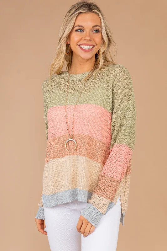 Simple Choices Sage Green Striped Sweater Sequined Glittery Shiny