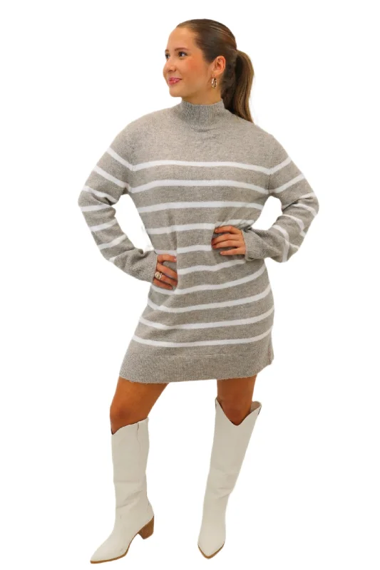 Fin Stripe Sweater Dress, Heather Taupe Lightweight Heavyweight Midweight