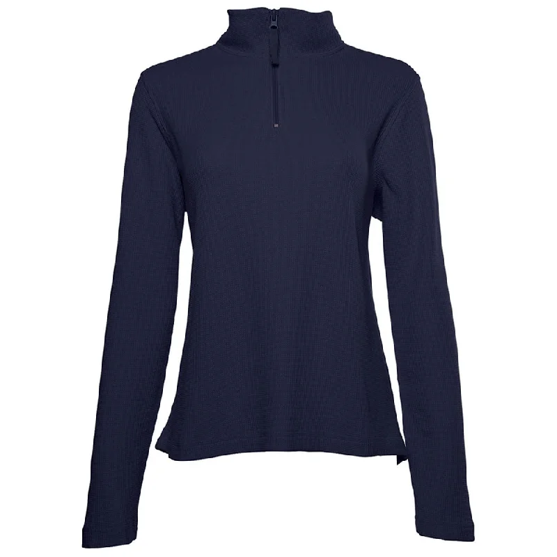 Charles River Women's Navy Waffle Quarter Zip Pullover Wrist Length Sleeve