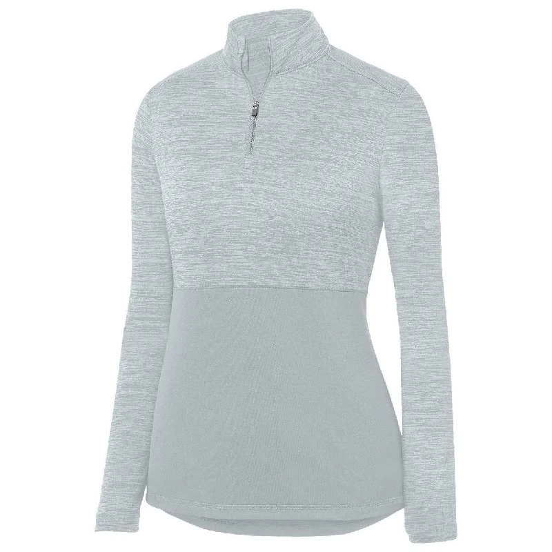 Augusta Women's Silver Shadow Tonal Heather Quarter Zip Pullover Surplice Neck Pullover