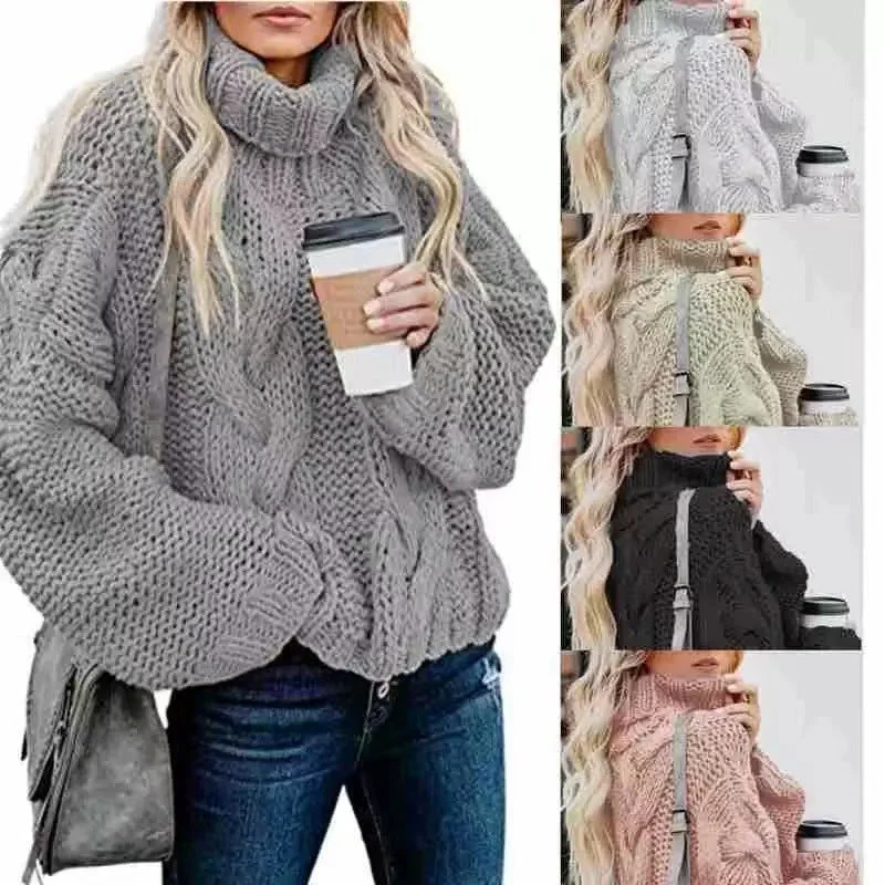 Women's Fashion Casual Turtleneck Pullover Loose-fitting Long Sleeves Sweater Soft Wool Sweater