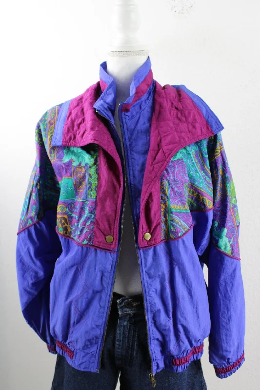 Vintage Purple Trainings Jacket (M) Snapped Jacket Toggled Jacket Drawstring Jacket