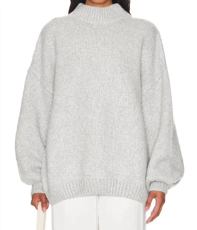 Bellamy Chunky Knit Pullover In Heather Grey Sabrina Neck Pullover