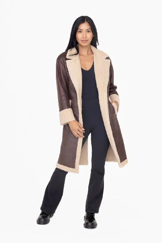 Women's Mono B | Sherpa Jacket | Brown Toggled Jacket Drawstring Jacket Belted Jacket