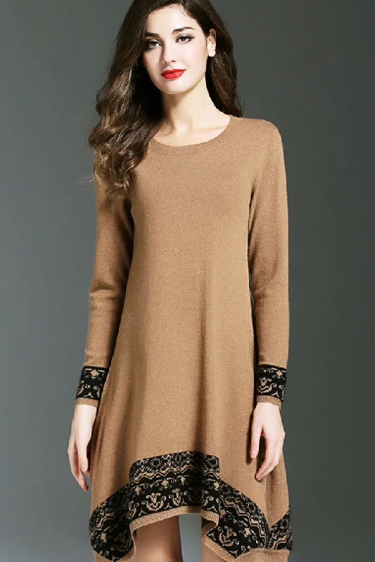 Long Sleeve Asymmetrical Hem Sweater Dress Spandex Rayon Corduroy