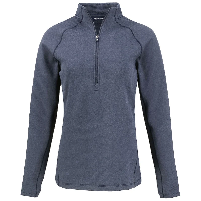 Cutter & Buck Women's Navy Blue Heather Peshastin Eco Recycled Half Zip Pullover Gathered Sleeve Pullover