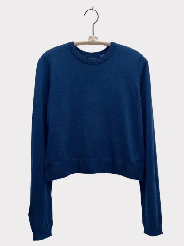 Brazeau Tricot - All thumbs cashmere sweater in Indigo Satin Blend Silk Blend Wool Blend