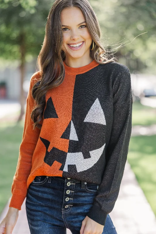 Hello Pumpkin Black and Rust Sweater Houndstooth Herringbone Solid