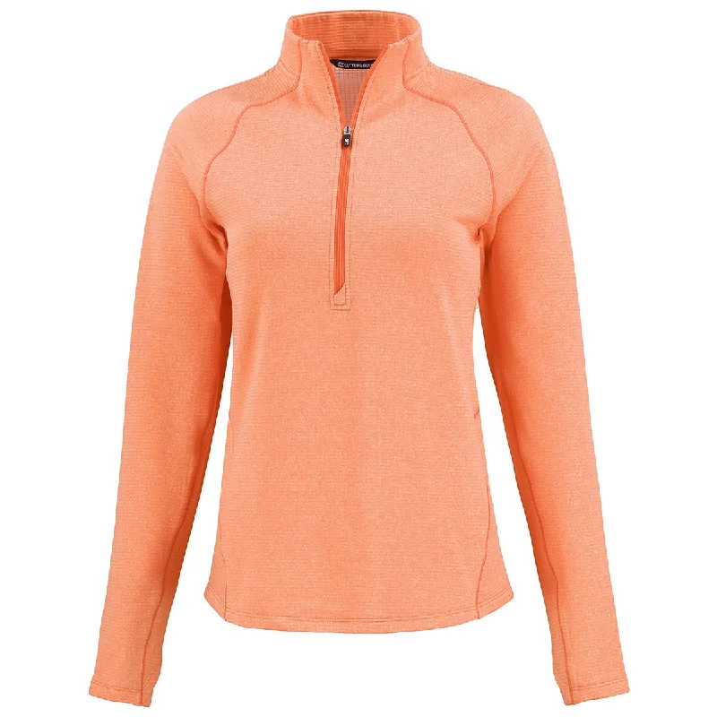 Cutter & Buck Women's College Orange Heather Peshastin Eco Recycled Half Zip Pullover Boyleg Sleeve Pullover