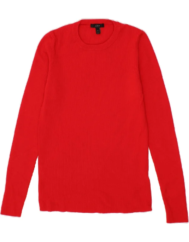 J. CREW Womens Crew Neck Jumper Sweater UK 12 Medium Red Merino Wool Cable Knit Ribbed Knit Lace Knit