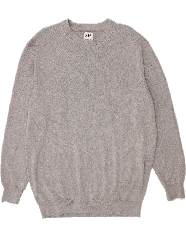 ZARA Womens Boat Neck Jumper Sweater UK 18 XL Grey Viscose Terry Blend Velvet Blend Canvas Blend