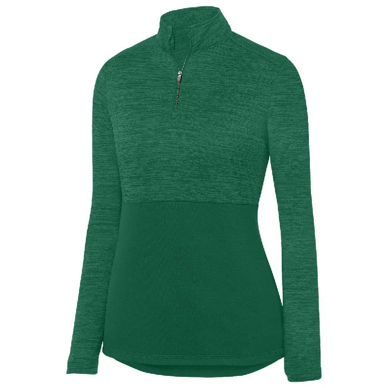 Augusta Women's Dark Green Shadow Tonal Heather Quarter Zip Pullover Soft Wool Sweater