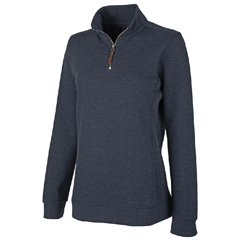 Charles River Women's Heather Navy Hudson Quarter Zip Pullover Notched Neck Pullover