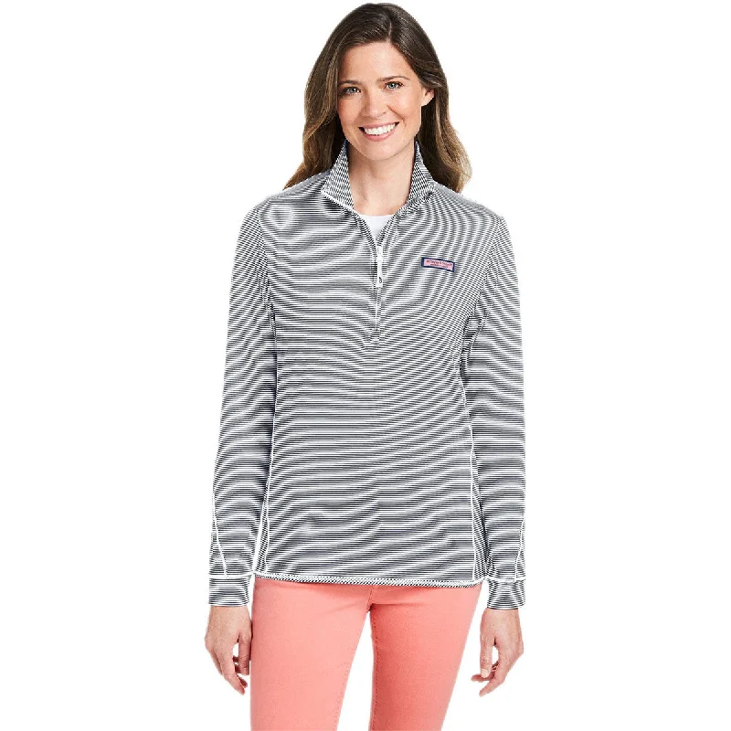 Vineyard Vines Women's Heather Grey Microstripe Sankaty Half-Zip Pullover Blouson Sleeve Pullover