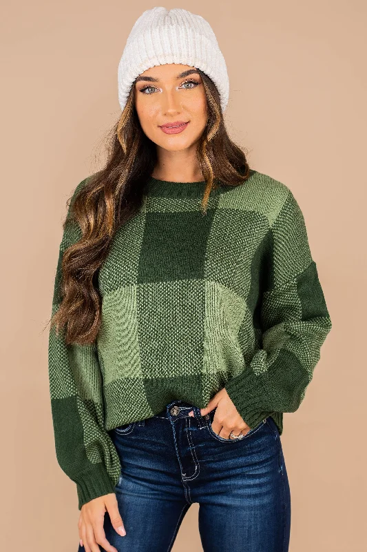 This Is The Move Deep Green Plaid Sweater Long Sweater Short Sweater Cropped Sweater