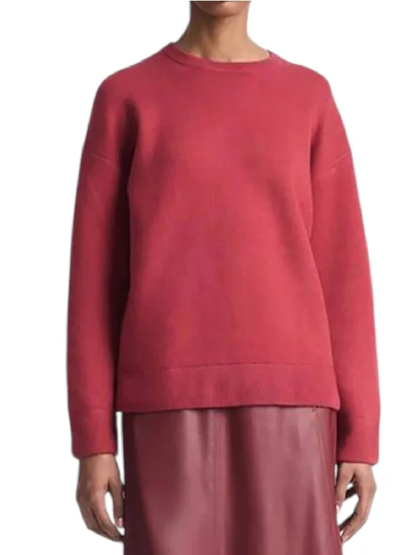 Structured Wool-Blend Pullover Sweater In Raspberry Bardot Neck Top